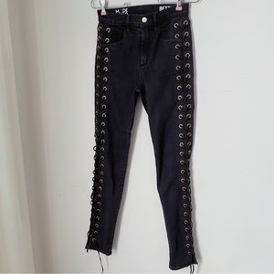 Black Lace-Up Skinny Jeans